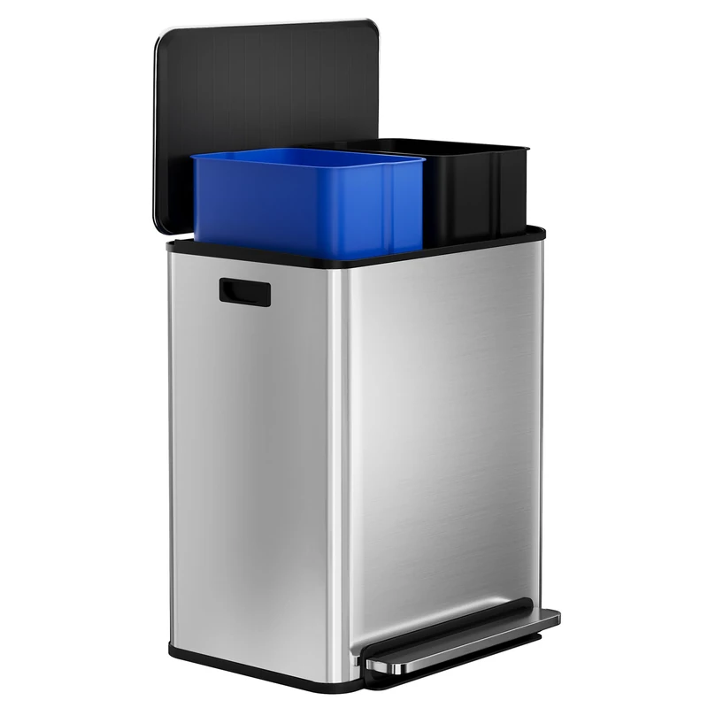 Garvee 60L Stainless Steel Kitchen Bin Double Pedal Bin for Home Office Restaurant