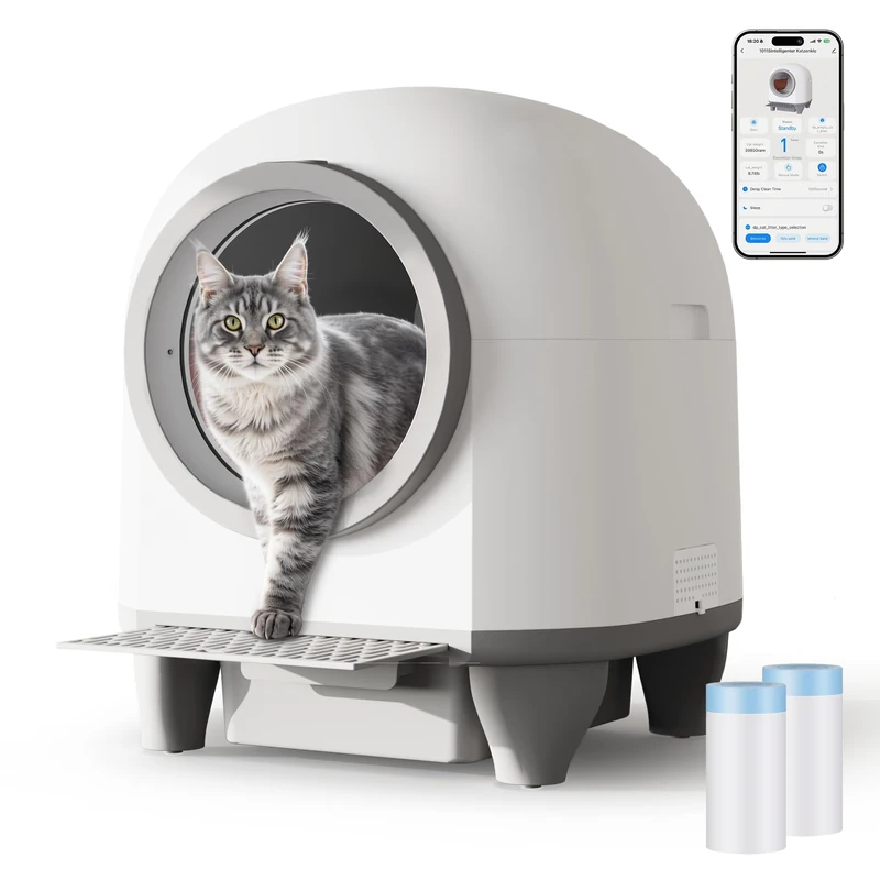 JUMMICO Automatic Self Cleaning Cat Litter Tray, 90L Cat Litter Tray Large with 6 Safety Sensors, Powerful Deodorizer, App Control & Low-Entry Step for Easy Access, Fits Multiple Cat Types