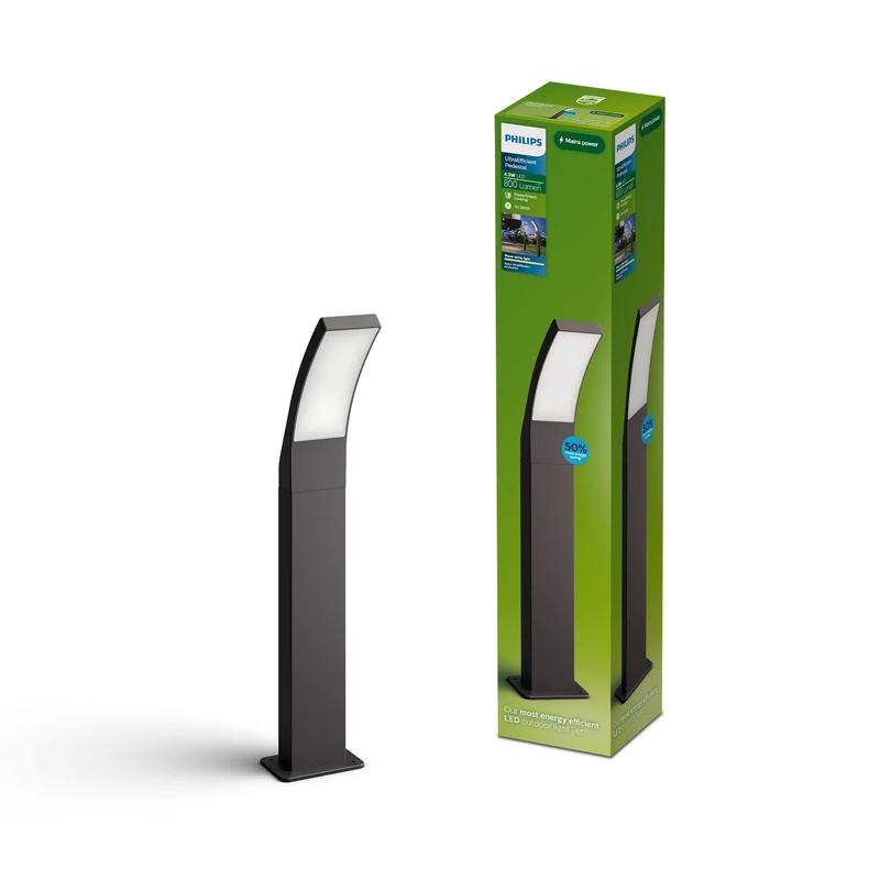 Philips Splay Outdoor Pedestal Light, 800 lm, 2700 K, PowerShield, IP44 Weather-Resistant, Durable, Aluminum, Long Lifetime, Built-in LED, Anthracite Gray