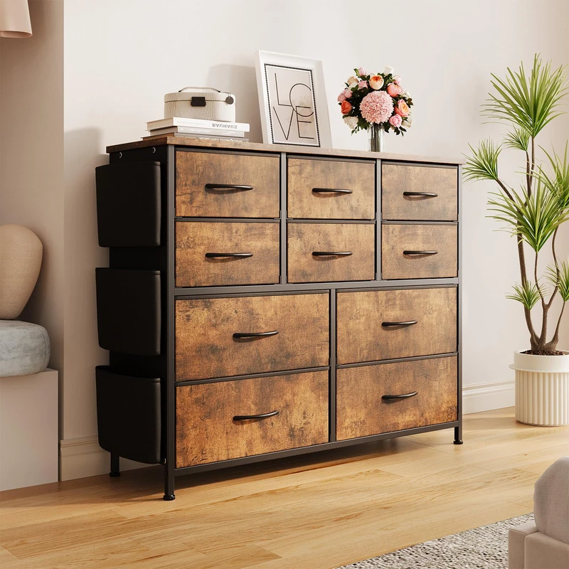 Garvee 10 Drawer Fabric Chest of Drawers with Side Storages, Pockets and Hooks, Space Saving Furniture for Bedroom, Living Room and Hallway. - Image 1