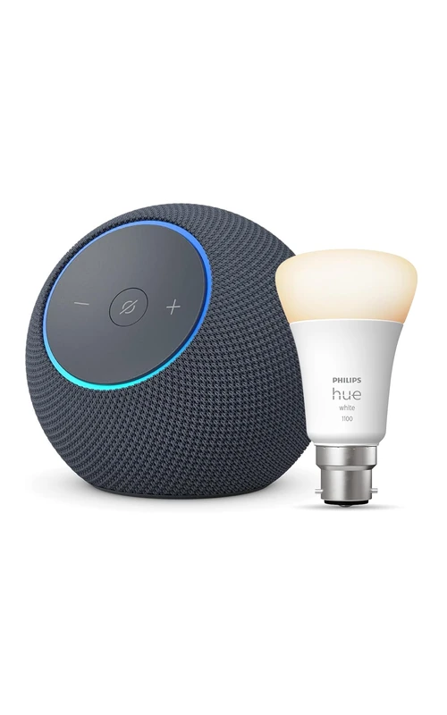 Amazon Echo Dot Max (newest gen) | Graphite + Philips Hue White Smart Light Bulb LED (B22), Works with Alexa - Smart Home Starter Kit, with Alexa+ Early Access