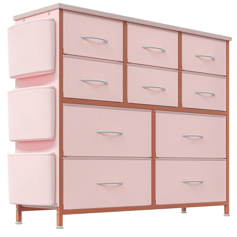 Garvee 10 Drawer Fabric Chest of Drawers with Side Storages, Pockets and Hooks, Space Saving Furniture for Bedroom, Living Room and Hallway. - Image 1