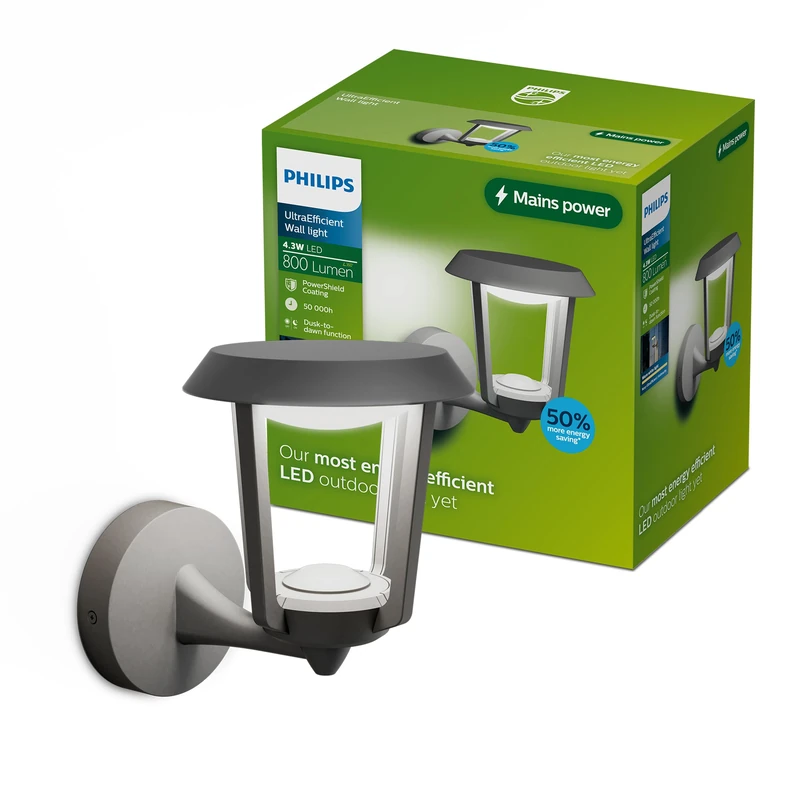 Philips Nuvy Outdoor Wall Light - 800 lm, 2700 K, Anthracite Gray