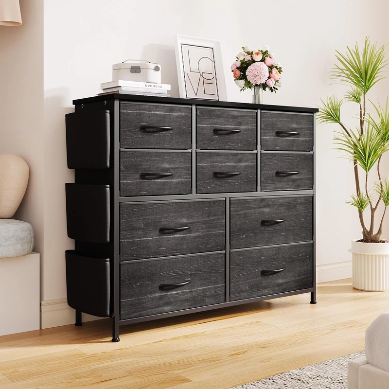 Garvee 10 Drawer Fabric Chest of Drawers with Side Storages, Pockets and Hooks, Space Saving Furniture for Bedroom, Living Room and Hallway. - Image 1