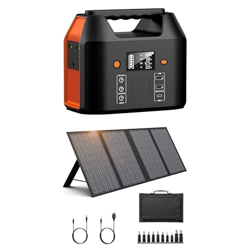 Bundle of SinKeu Portable Power Station 99Wh with Portable Solar Panel 60W, Small Solar Generator with 230V 150W AC Outlet for Camping Emergency Picnic Fishing