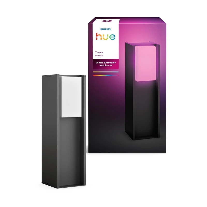 Philips Hue Turaco Outdoor Pedestal Light, Tunable White and Color Light, Bright 1100 lm, A60 Bulb Included, Dimmable, IP44 Weather-Resistant, Matter Compatible, Zigbee