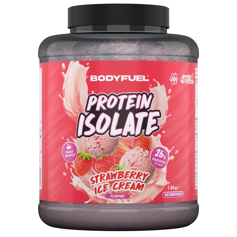 Applied Nutrition BodyFuel Protein Isolate Powder – 26g Protein, Whey & Milk Protein Isolate for Muscle Growth & Recovery Low Sugar Easy Mix Protein Shake (1.8kg – 60 Servings)(Strawberry Ice Cream)