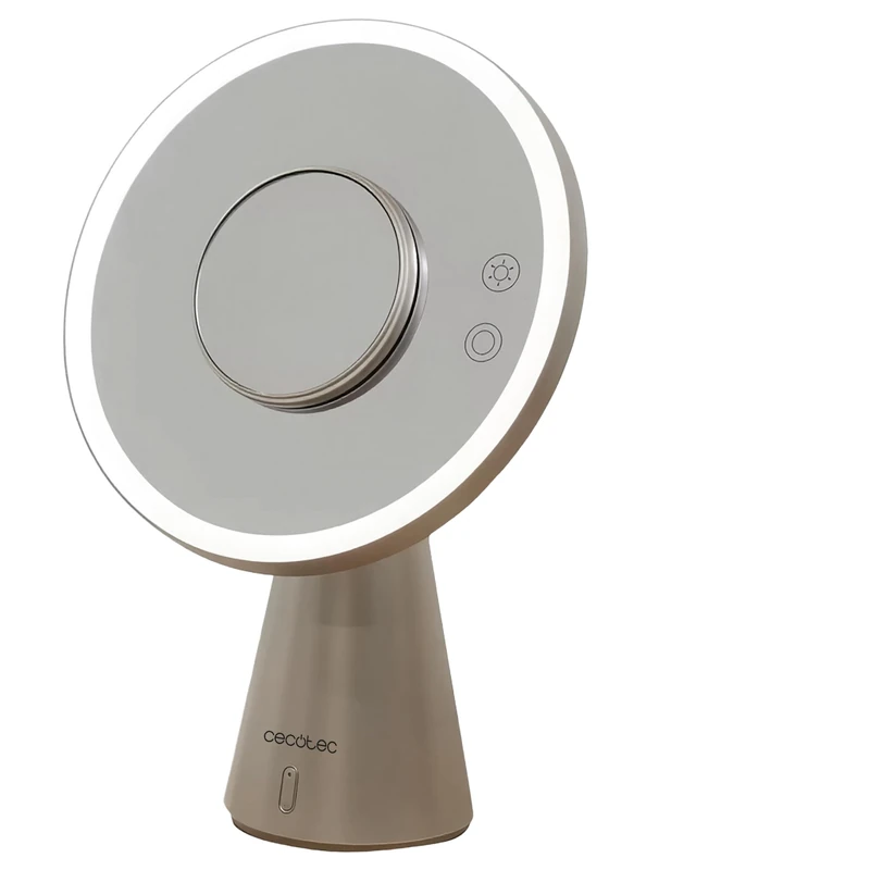 Cecotec Round Makeup Mirror with Lamp Function and Speaker FaceCare Mirror&Sound. Triple Function, Rechargeable, 10x Magnification Accessory, 3 Light Intensities, Touch Button, Type-C Charging