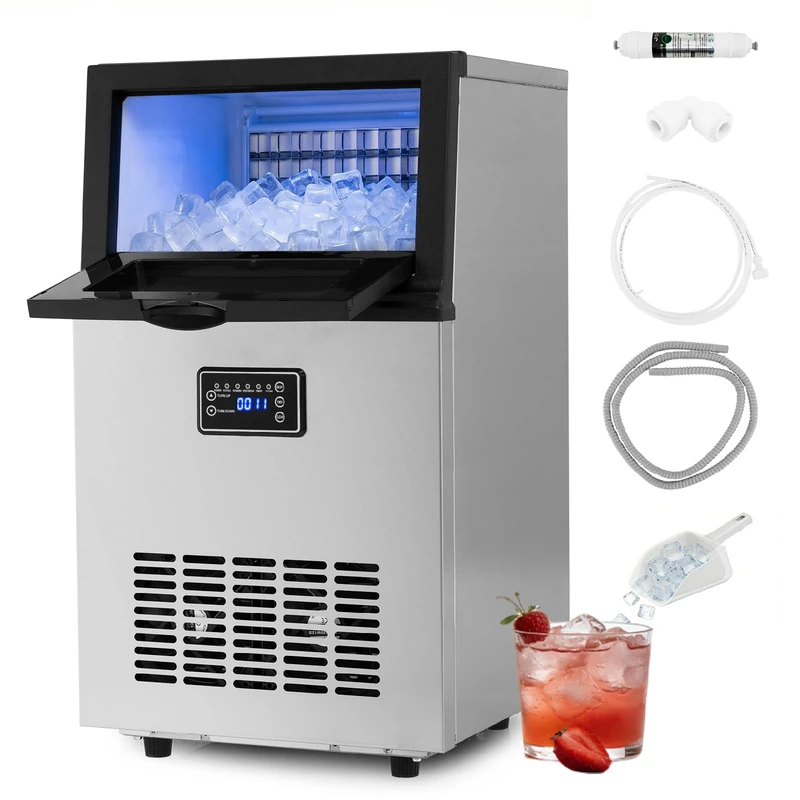 GiantexUK Commercial Ice Machine, 23kg/24H Ice Cube Maker with Self-Cleaning Function and Digital Control, Freestanding Stainless Steel Ice Making Machine for Home Bar Restaurant Supermarket