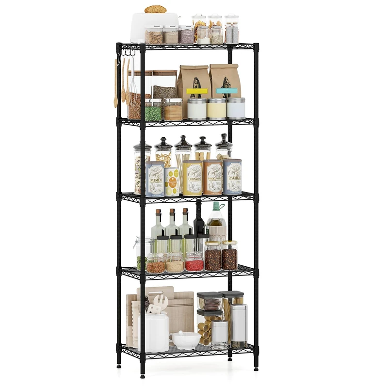 FANTASK Multi-tier Metal Heavy Duty Shelving Organiser with Adjustable V Wire Mesh, Heavy Duty Adjustable Universal Shelf for Home, Kitchen & Garage (5-Tier) - Image 1
