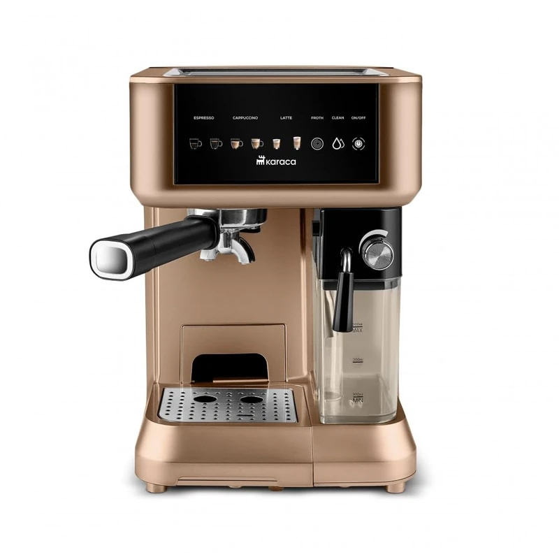 KARACA MyCaffe Barista S10 Espresso, Latte & Cappuccino Coffee Machine with Integrated Milk Tank, 1,8L, 1350W, Touch Control Panel, 15 Bar Pump Pressure, Hot Milk Function, Walnut Brown