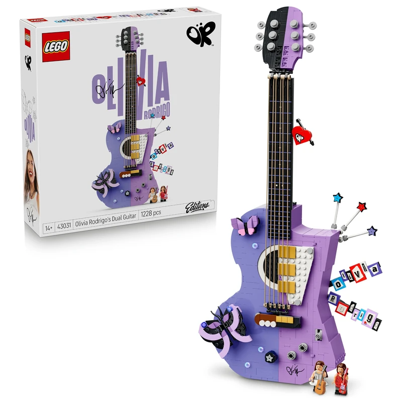 LEGO Editions Olivia Rodrigo's Dual Guitar - 3D Model Kit w/ 2 Minifigures, Stars & Butterflies - Kids' Room Decor - Music Gift for 14+ Year Old Teenage Girls, Boys & Fans - 43031 - Image 1