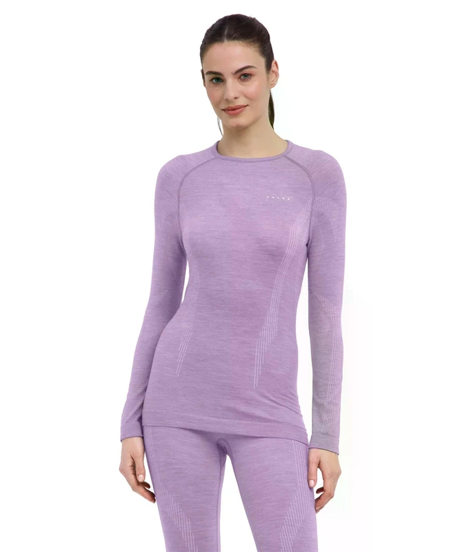 Falke Women's Wool-Tech Round Neck W L/s Sh Functional Yarn Quick Dry Base Layer Top 1 Piece, Purple Light Lilac 6819, XS