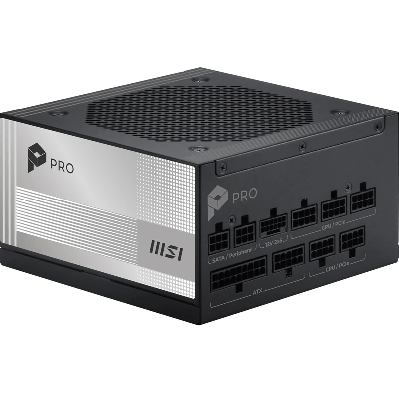 MSI Pro A850PL PCIE5 Power Supply, 850W, 80 Plus Platinum, ATX 3.1, PCIe 5.1 GPU Support, 12V-2x6 Dual-Color Native Connector, ATX, Embossed Sheath Cables - Image 1