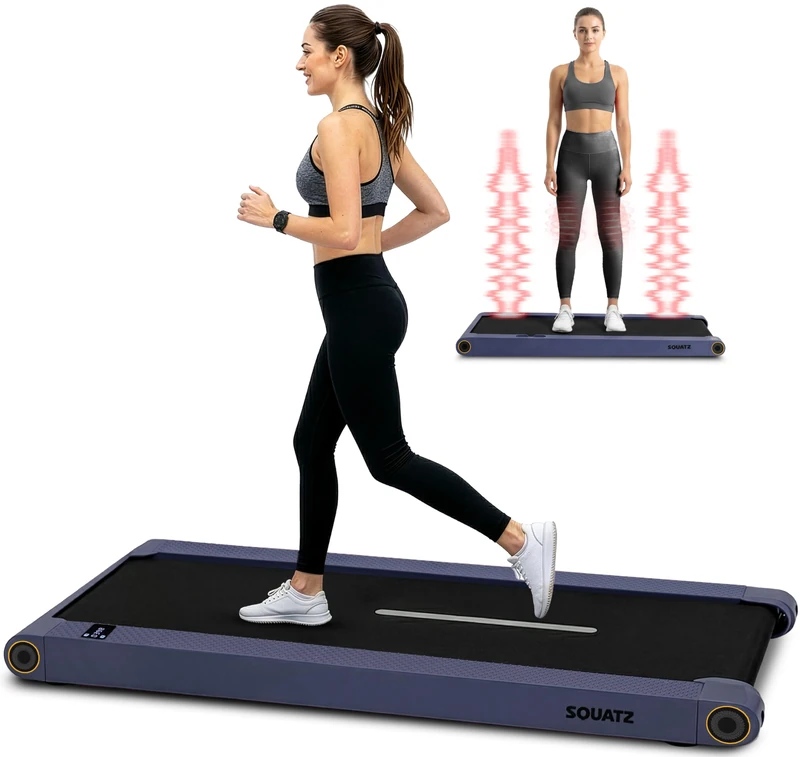 Squatz Walking Pad Treadmill with Vibration Plate Under Desk 120 kg Capacity – Slim Compact Walking Machine for Home Office with LED Display, Remote and Quiet Motor