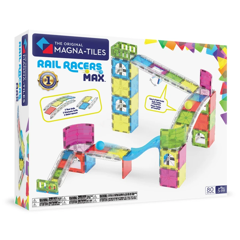 Magna-Tiles Rail Racers Max 80-Piece Magnetic Construction Set, The Original Magnetic Building Brand
