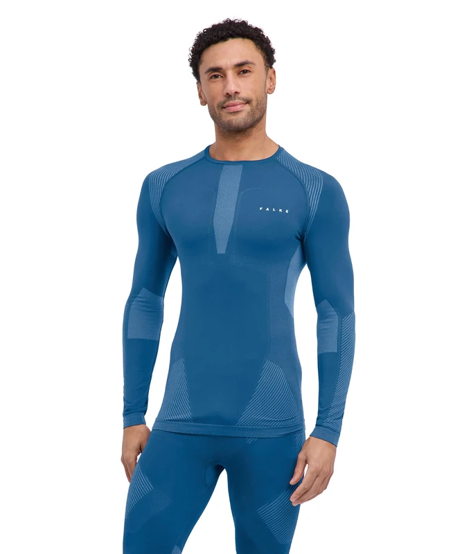 Falke Men's Warm Round Neck M L/s Sh Functional Yarn Quick Dry Base Layer Top 1 Piece, Blue Steel 6958, L