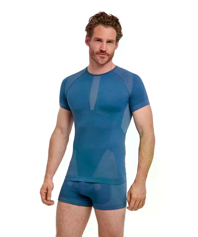 Falke Men's Warm Round Neck M S/s Ts Functional Yarn Quick Dry Base Layer Top 1 Piece, Blue Steel 6958, M