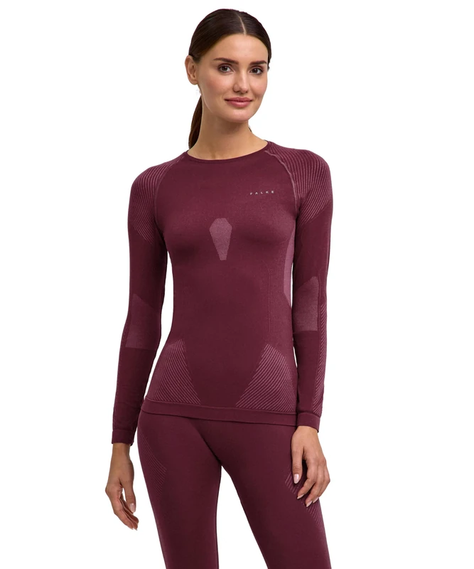 Falke Women's Warm Round Neck W L/s Sh Functional Yarn Quick Dry Base Layer Top 1 Piece, Brown Mahogany 8344, L