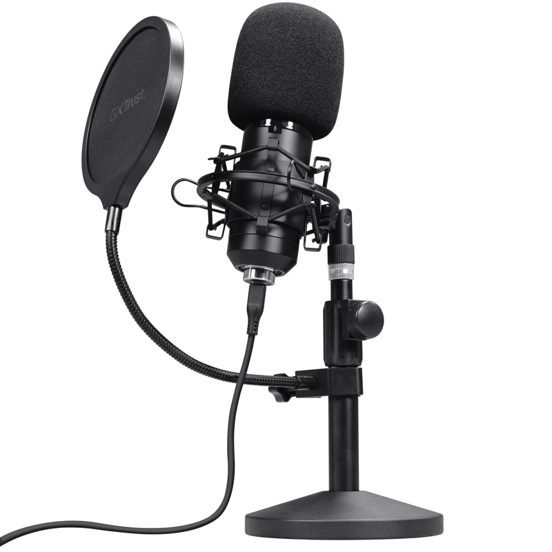 GXTrust 269 Emita II Microphone with Table Stand, Streaming Studio USB Mic Including Shock Mount and Desk Stand, with Pop and Wind Filter for PC, Laptop, Gaming, ASMR, Podcast, Youtube, Black