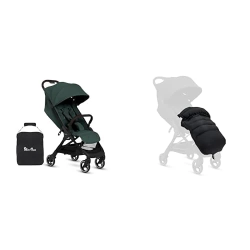 Silver Cross - Clic 2 Compact Stroller, Travel Bag & Foormuff - Travel Stroller for Life On The Go - Foldable & Lightweight - Suitable from Birth to 4 Years - Conifer