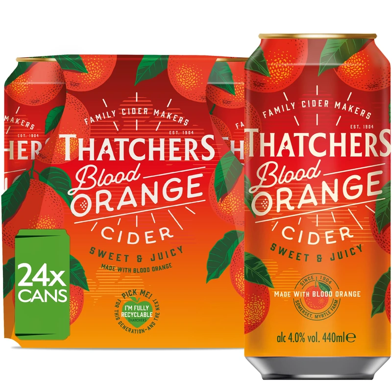 Thatchers Blood Orange - 24 x 440ml Cans, Juicy Fruit Cider with Natural Blood Orange