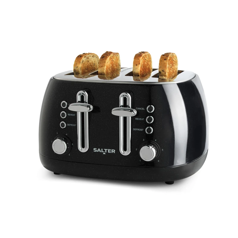 Salter Boston 4-Slice Toaster – Extra Wide Slots, 6 Browning Levels, Defrost, Reheat and Cancel Functions, High-Lift Eject, Removable Crumb Tray, Self-Centring Function, Shimmer Finish, 1960W