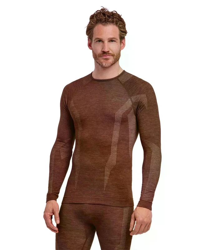 Falke Men's Wool-Tech Round Neck M L/s Sh Functional Yarn Quick Dry Base Layer Top 1 Piece, Brown Chestnut 5534, M