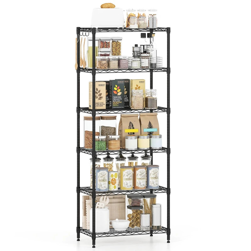 FANTASK Multi-Tier Metal Heavy Duty Shelf, Organiser with Adjustable V Wire Mesh, Heavy Duty Adjustable Universal Shelf for Home, Kitchen & Garage (6-Tier)
