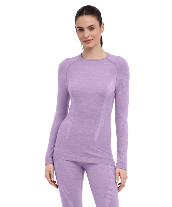 Falke Women's Wool-Tech Round Neck W L/s Sh Functional Yarn Quick Dry Base Layer Top 1 Piece, Purple Light Lilac 6819, XL