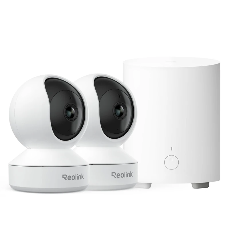 Reolink Pack Sécurité Intérieur : 2× Caméras WiFi 4MP Pan/Tilt 360° E1 pour Bébé/Animaux avec Détection de Sons et Mode Privé + Home Hub Mini, Stockage Local et Accès à Distance
