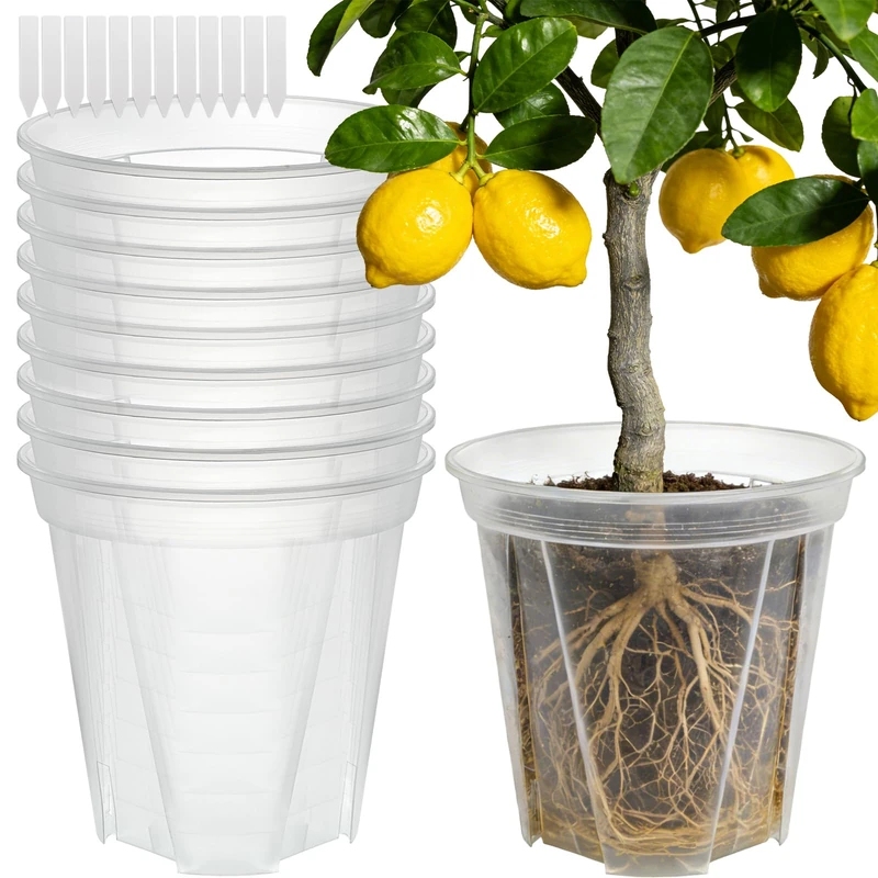 VIOBEPASS 11 Inch Large Clear Nursery Pots with Drainage Holes, 3.5 Gal 10 Pack Transparent Plastic Plant Pots, Ideal for Orchids, Seedlings, Repotting & Observing Root Growth & Soil Moisture