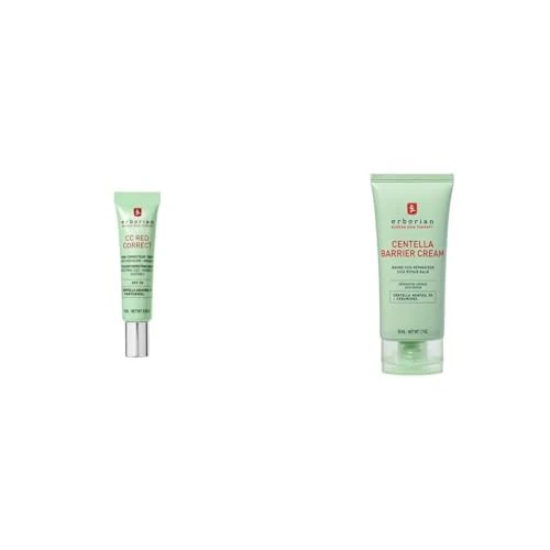 Erborian - CC Red Correct Anti-Redness Tinted Face Cream (15ml) + Centella Barrier Cream (50 ml) - Recovery Balm for Dry & Sensitive Complexions - Korean Skincare