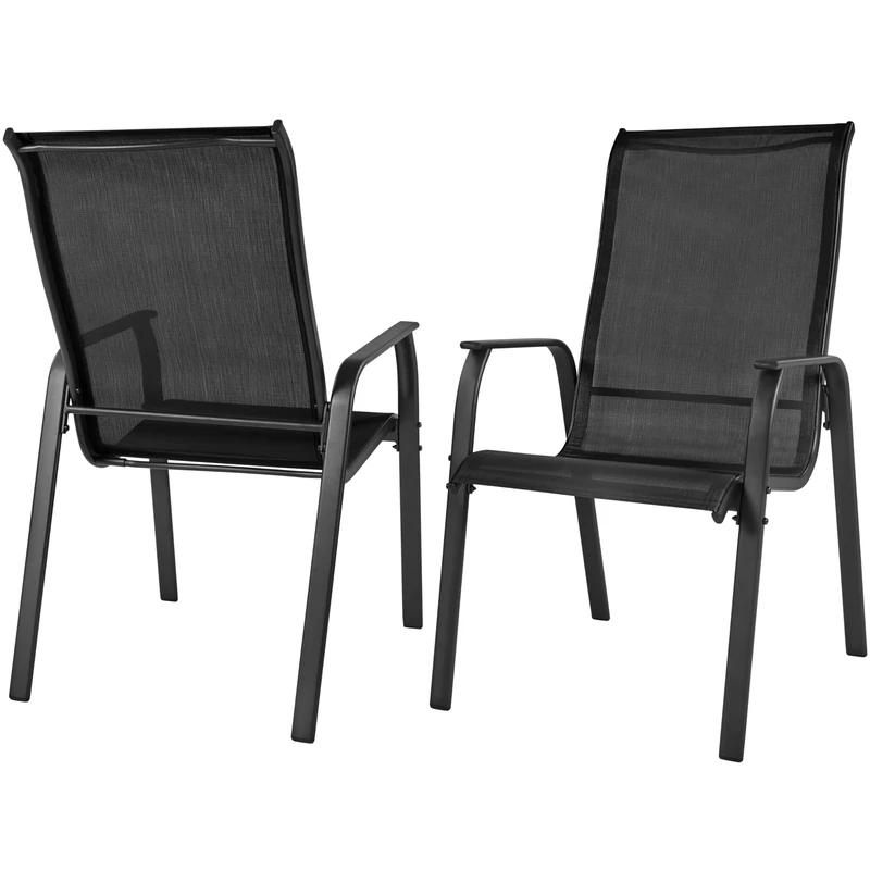 Yaheetech Outdoor Dining Chairs, Set of 2 Patio Stackable Garden Chairs with Backrest/Armrests for Garden/Lawn/Porch/Backyard Pool, Black