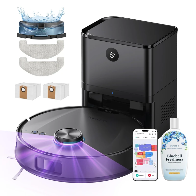 Ultenic Robot Vacuum Cleaner with Mop, Powerful 10000Pa/200 Mins Self-Emptying Robot Vacuum, LiDAR Navigation, 4 in 1 Robotic Vacuum for Pet Hair, Carpet, Hard Floor(T20 Pro+)