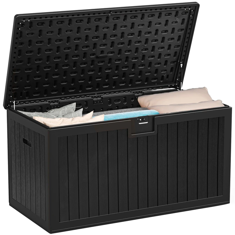 YITAHOME Garden Storage Box Outdoor 567.8L, Heavy-Duty Waterproof Resin Deck Box with Lockable Lid, All-Weather Storage Bench for Patio Furniture, Cushions, Pool & Garden Tools, Black