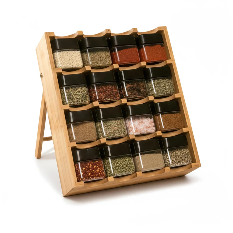 Relaxdays Bamboo Spice Rack with 16 Jars, 4 Tiers, Standing, Natural, 35x30x9 cm