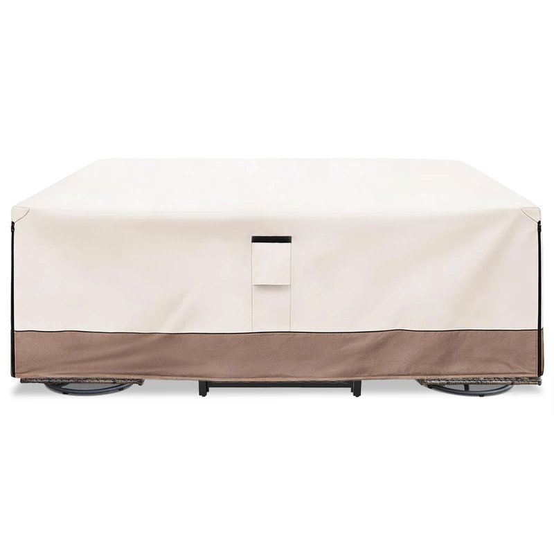 SoloToo Rectangle Outdoor Table Cover Waterproof Heavy Duty Patio Furniture Covers, Outdoor Dining Table and Chairs General Purpose Furniture Set Cover - 88" W x 62" D x 28" H (Beige & Brown)