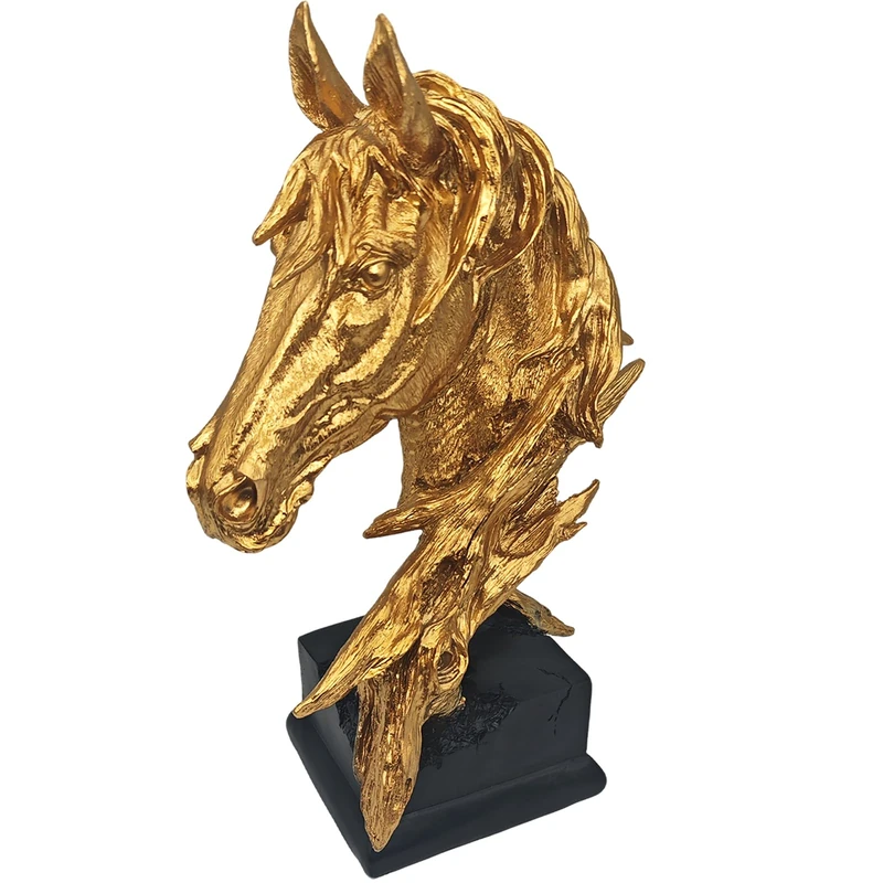 CSjihua 16" Animal Horses Head Bust Table Sculpture Retro Resin Home Decor Statue for Bedroom,Living Room,Dining Desk,Bookshelf,Office,Study and Coffee Tables（Gold）