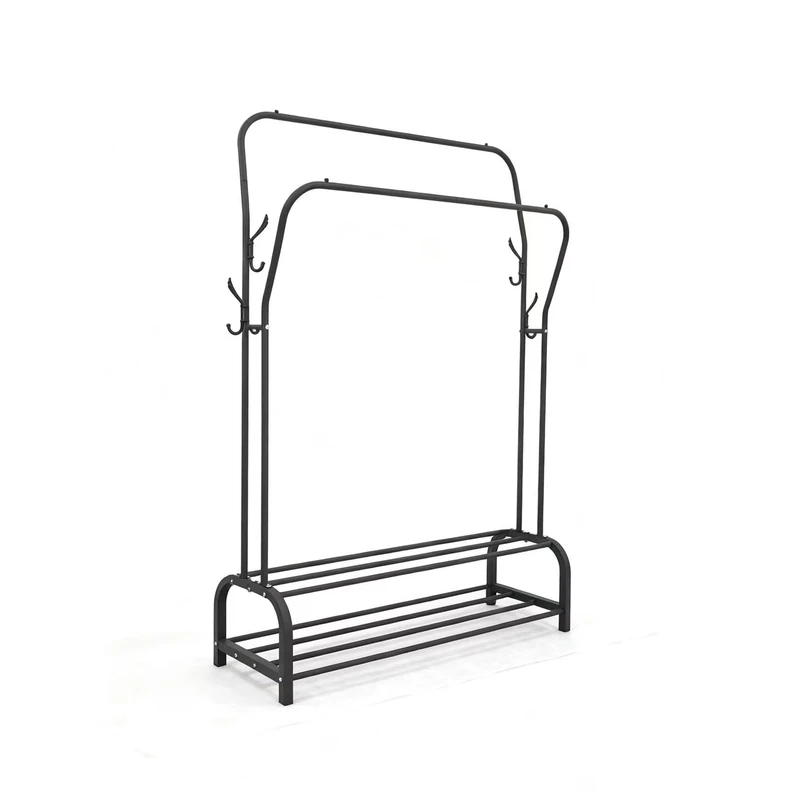 Relaxdays Double Coat Rack with Shelves, Rails, and Hooks – 146x110x33 cm, Black