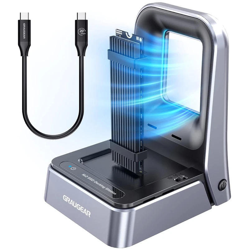 GRAUGEAR 20 Gbit/s Docking Station for M.2 NVMe & SATA SSD, USB 3.2 Gen2 x 2 20Gbps, Supports M.2 2230/2242/2260/2280/22110, Cooling, Tool-Free