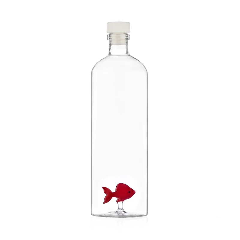 Ichendorf Milano Red Fish Bottle, Animal Farm Collection, 115 cl, Borosilicate Glass, Handmade