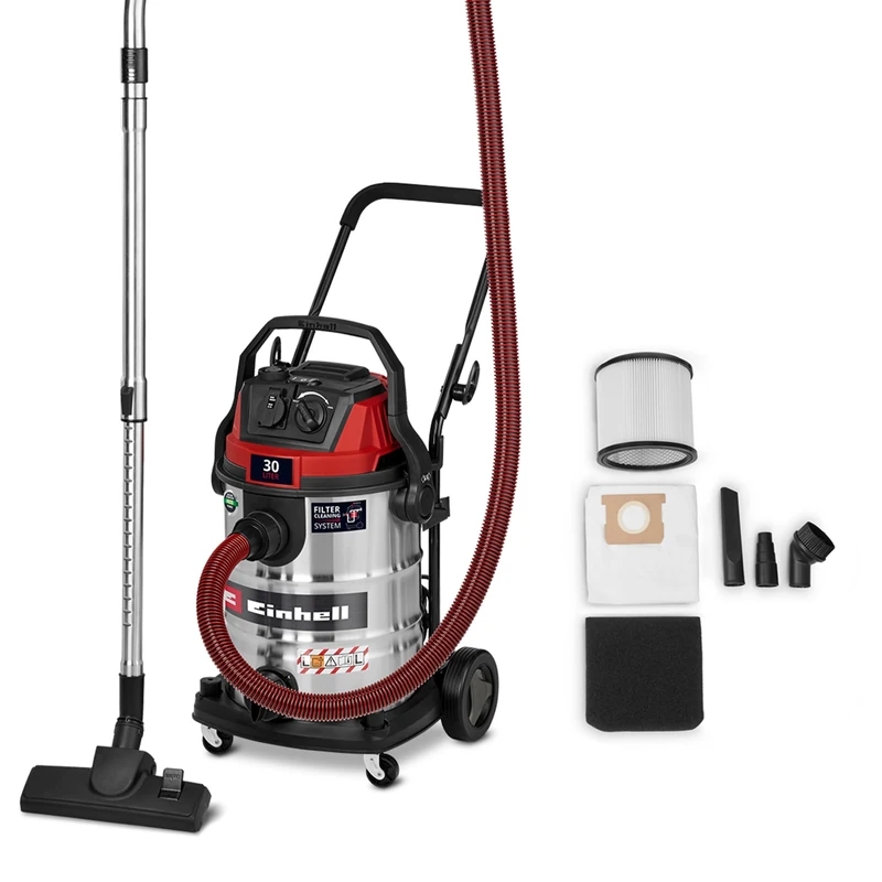 Einhell Wet and Dry Vacuum Cleaner 1150W, 220 MBar Suction Capacity, 30L Container, Dust Protection Class L, HEPA Filter, Filter Cleaning, Automatic Socket, incl. Accessories TE-VC 3080 SACL