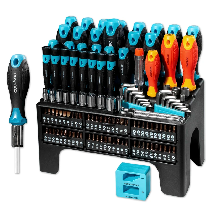 Cecotec HardGyro 1260 Magnetic Screwdriver Set, 126 Pieces, CR-V Steel, 3 VDE Screwdrivers, 60 S2 Tips, Ratchet, Magnetizer, Socket and Allen Wrenches, Hole Finder, Holder Included - Image 1