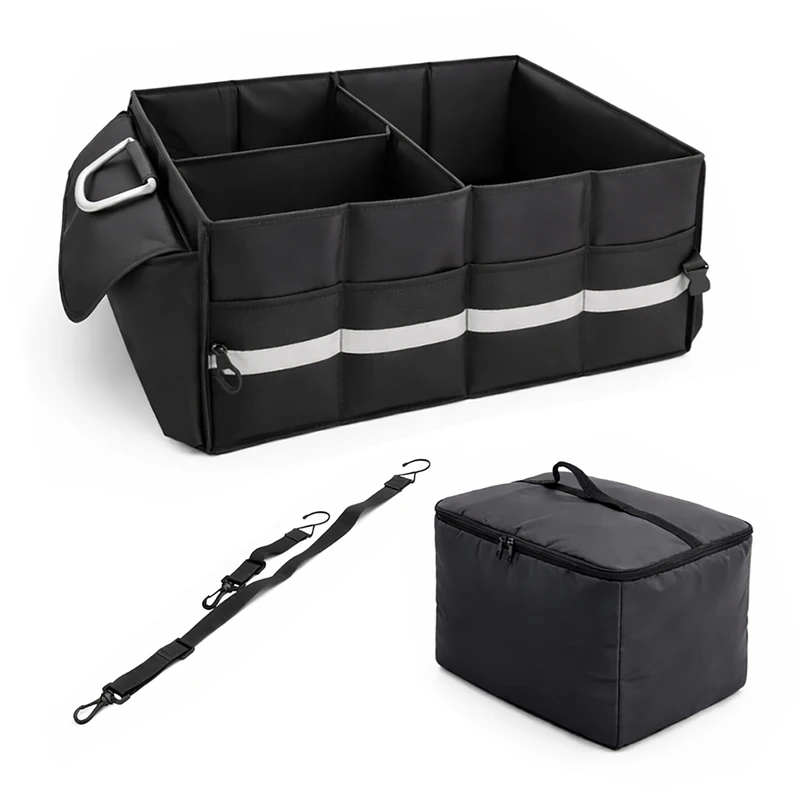 Relaxdays car boot organiser with lid, removable cooler bag, foldable, HxWxD: 30x60x40 cm, black