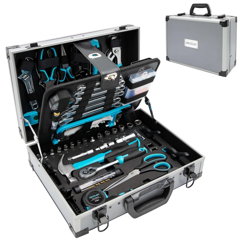 Cecotec Tool Box 380 Pieces ToolBox 8000 Pro. Premium Aluminium Case, CR-V Sockets, S2 Resistant Tips, Ratchet Wrenches and Fixed Wrenches, Ideal Carpentry, Plumbing, Electricity