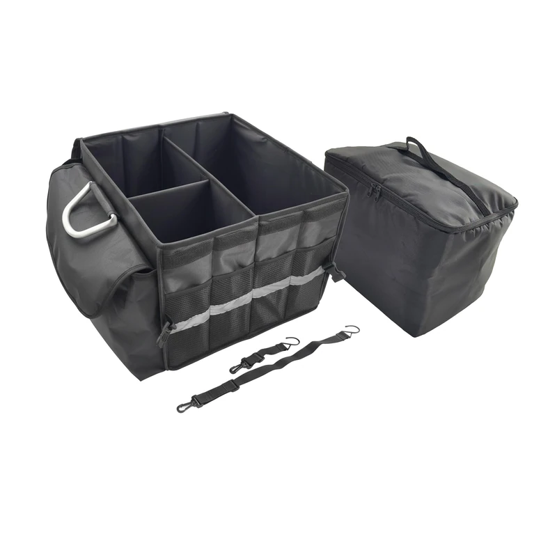 Relaxdays Car Boot Organizer with Lid and Removable Cooler Bag, Foldable, 30x40x40 cm, Black