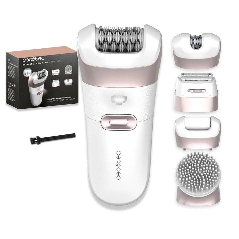 Cecotec Skincare Depil-Action 6000 Wireless Starter Electric Epilator 60 Blades. 4 Accessories, LED Light, Accessory for Sensitive Areas, Autonomy 60 Minutes, Ergonomic Design