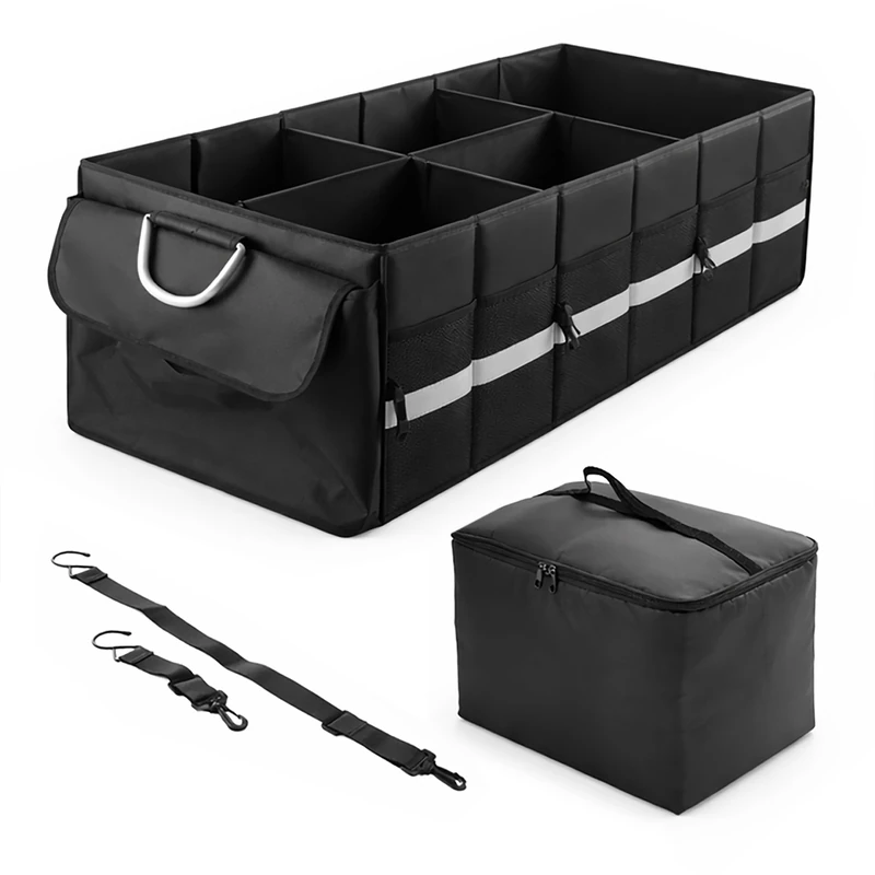 Relaxdays Boot Organizer with Lid, Removable Cooler Bag, Foldable, 30 x 90 x 40 cm, Black
