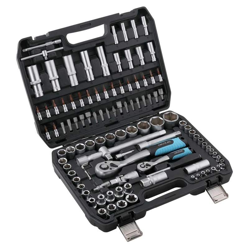 Cecotec Toolbox KRK 4200 108 Piece Tool Box with 2 Ratchets of 72 Teeth, CR-V Sockets of High Strength, S2 Steel Tips, Rim Sockets, 2 Metal Buckles